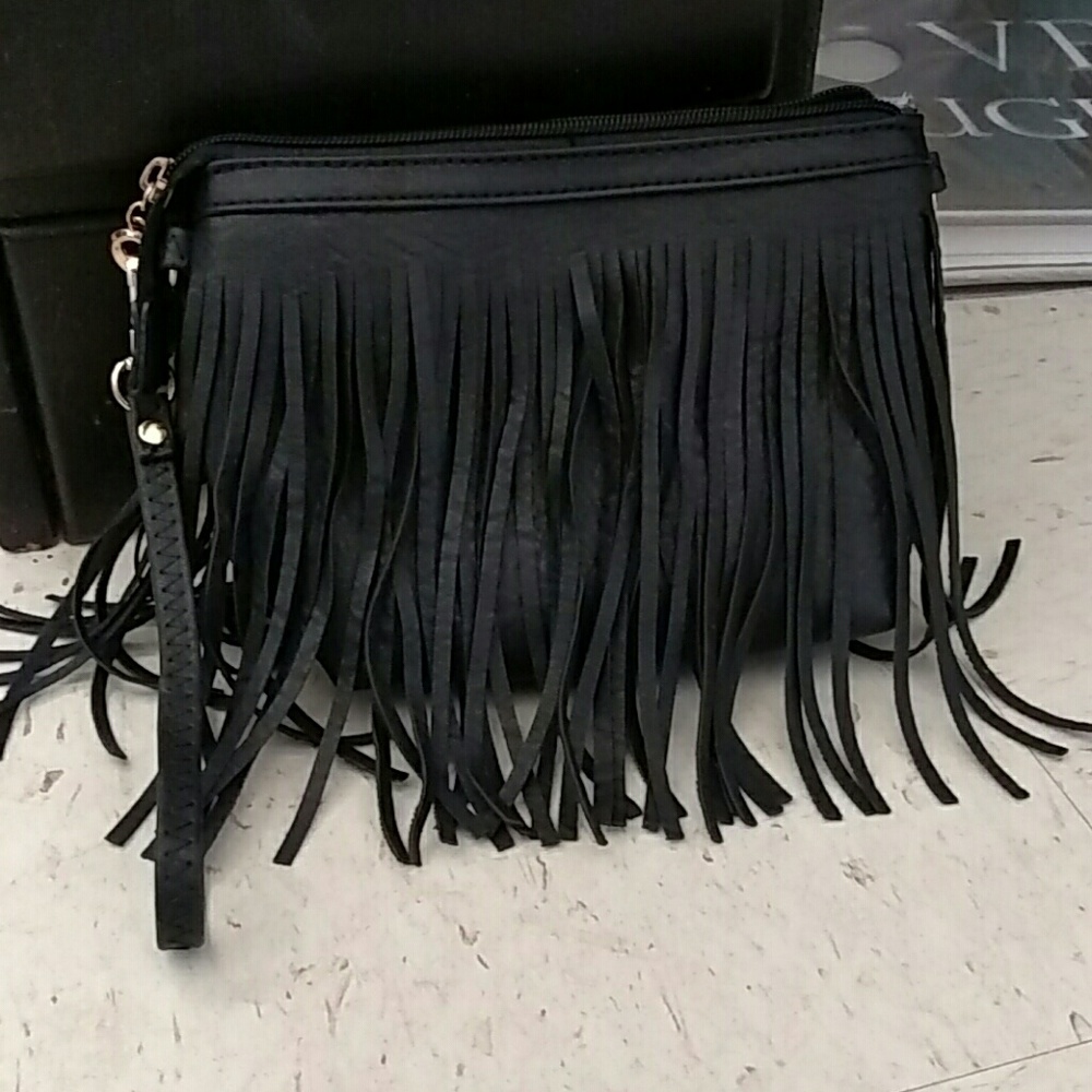 Black handbag with fringe